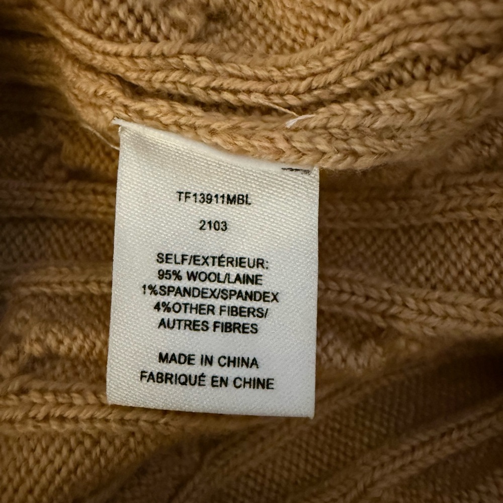 10 Crosby Derek Lam Tan Cable Knit Turtleneck Hoodie Sweater - Picture 7 of 12